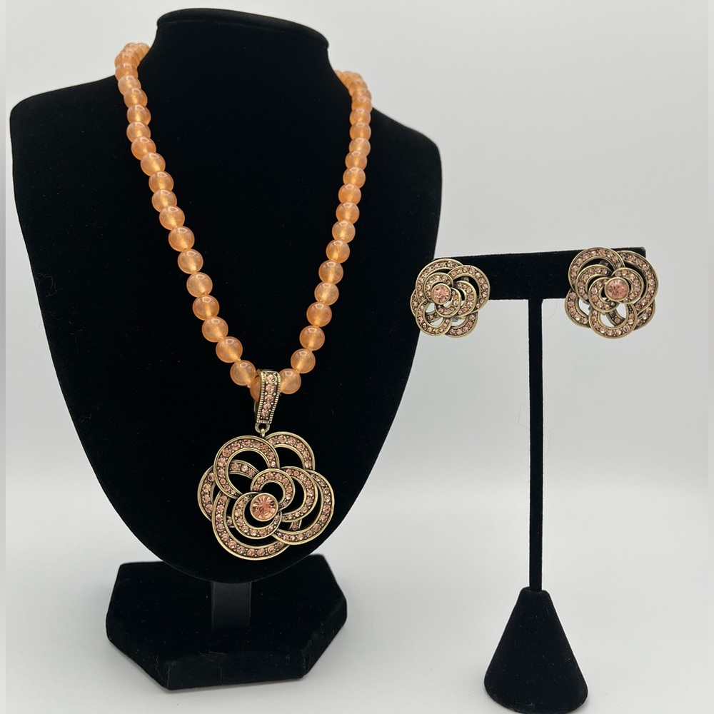 NIB Heidi Daus "Floral Romance" Set – Retired Peach Swarovski Crystal Statement